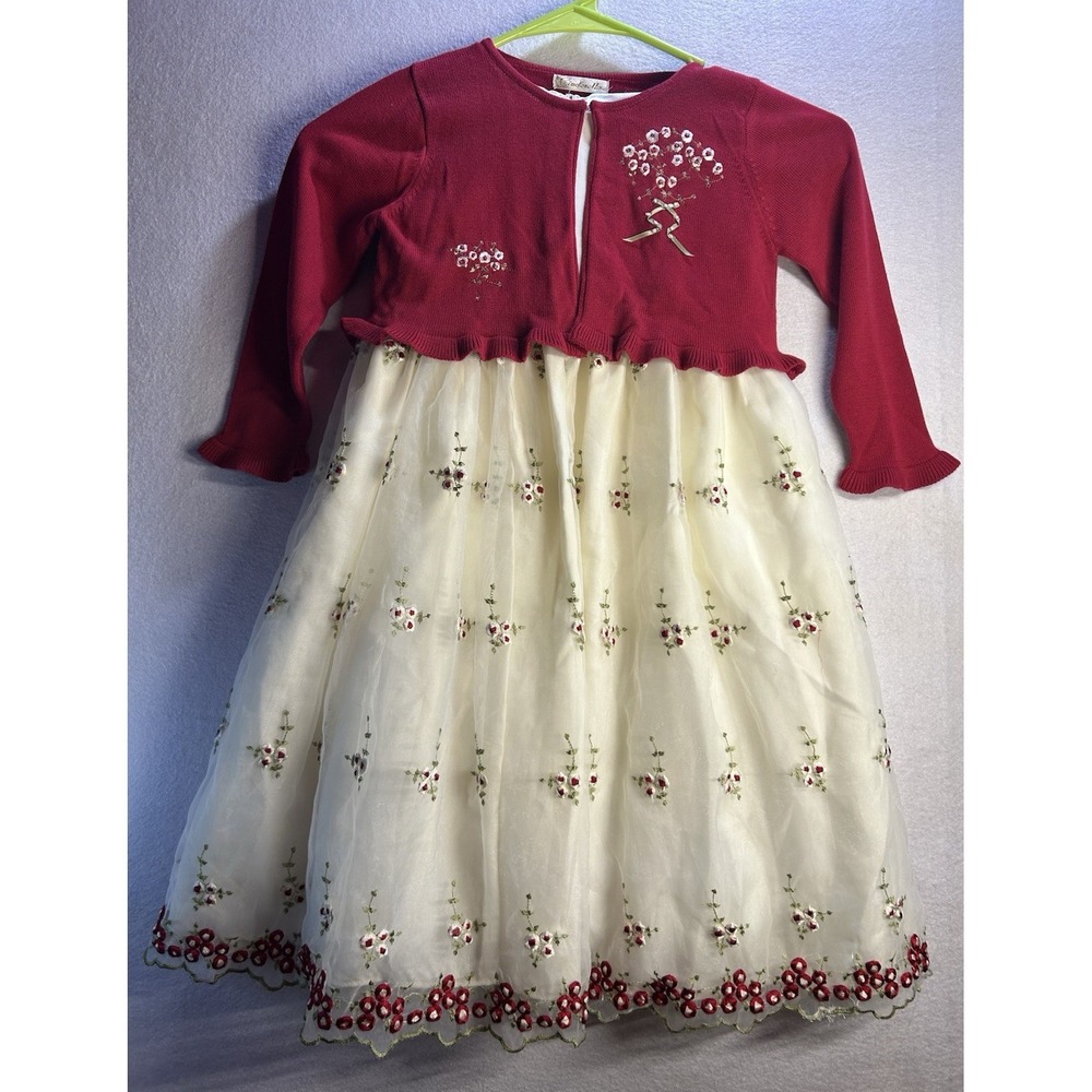 Cinderella Girls 4T Burgundy/Ivory 2pc Dress & Cardigan‎ Set Tulle Embroidered